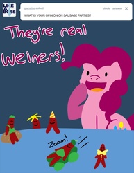 Size: 500x647 | Tagged: safe, artist:steveholt, pinkie pie, g4, female, pinkie pie answers, pun, solo, tumblr, visual pun