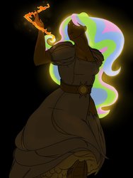 Size: 774x1032 | Tagged: safe, artist:bellalysewinchester, princess celestia, human, g4, dark, female, glowing, glowing mane, humanized, solo