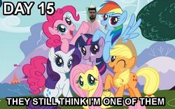 Size: 680x425 | Tagged: safe, applejack, fluttershy, pinkie pie, rainbow dash, rarity, twilight sparkle, human, g4, barry kramer, clothes, costume, game grumps, image macro