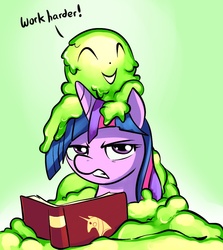 Size: 912x1024 | Tagged: safe, artist:gsphere, twilight sparkle, goo, g4, annoyed, book, female, gritted teeth, irritated, solo