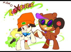 Size: 784x568 | Tagged: safe, artist:unakimochi, crossover, microphone, parappa the rapper, pj berri, ponified, record, rhythm game