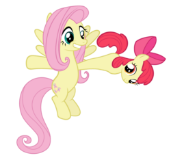 Size: 1000x935 | Tagged: artist needed, safe, part of a set, apple bloom, fluttershy, earth pony, pegasus, pony, g4, character to character, female, filly, mare, meiosis, not salmon, reproduction, transformation, wat, what has science done, wtf