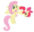 Size: 1000x935 | Tagged: artist needed, safe, part of a set, apple bloom, fluttershy, earth pony, pegasus, pony, g4, character to character, female, filly, mare, meiosis, not salmon, reproduction, simple background, transformation, transparent background, wat, what has science done, wtf