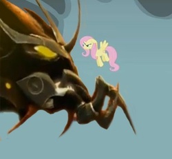 Size: 309x286 | Tagged: safe, edit, edited screencap, screencap, fluttershy, dragonshy, g4, beast hunters, predaking, the stare, transformers, transformers prime