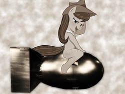 Size: 500x374 | Tagged: safe, artist:mylittlepornedits, octavia melody, earth pony, pony, g4, atomic bomb, bomb, dr. strangelove, female, hat, not porn, nuclear weapon, riding, riding a bomb, sitting, solo