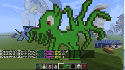 Size: 860x480 | Tagged: safe, artist:raven-kipper, cthulhu, game screencap, minecraft, minecraft pixel art, ponified