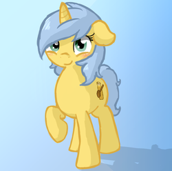 Size: 1280x1270 | Tagged: safe, artist:furrgroup, oc, oc only, oc:honey, pony, unicorn, blushing, female, floppy ears, gradient background, honey, mare, smiling, solo