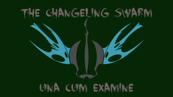 Size: 1191x670 | Tagged: safe, artist:pilotsolaris, changeling, changeling swarm, flag, latin, logo