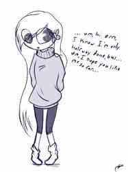 Size: 2031x2712 | Tagged: safe, fluttershy, human, g4, chibi, clothes, female, humanized, monochrome, solo, sweater, sweatershy, turtleneck, wip