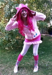 Size: 500x713 | Tagged: safe, artist:cleighcreations, pinkie pie, human, g4, clothes, cosplay, craft, hoodie, irl, irl human, photo, solo