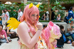 Size: 5520x3684 | Tagged: artist needed, safe, fluttershy, human, g4, anime weekend atlanta, convention, cosplay, irl, irl human, outdoors, photo, plushie