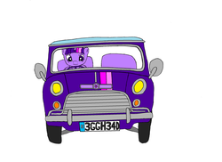 Size: 900x654 | Tagged: safe, artist:thebluev3, twilight sparkle, g4, car, classic mini, female, mini cooper, solo, vehicle, wat