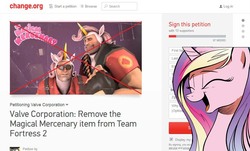 Size: 1053x637 | Tagged: safe, princess cadance, pony, unicorn, g4, anti-brony, butthurt, cadance laughs at your misery, change.org, drama, engineer, engineer (tf2), exploitable meme, hat, heavy (tf2), magical mercenary, meme, news, petition, team fortress 2