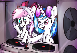 Size: 2243x1546 | Tagged: safe, artist:flarities, dj pon-3, vinyl scratch, oc, pegasus, pony, g4, headphones