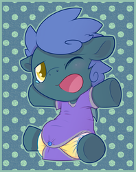 Size: 711x900 | Tagged: safe, artist:cuddlehooves, oc, oc only, pony, baby, baby pony, diaper, onesie, poofy diaper, solo, urine, wet diaper