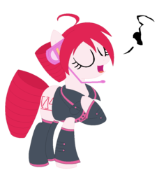 Size: 800x842 | Tagged: safe, artist:sakurablitz, earth pony, pony, clothes, eyes closed, kasane teto, music notes, open mouth, ponified, raised hoof, recolor, simple background, singing, solo, transparent background, utauloid, vocaloid