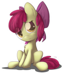 Size: 693x807 | Tagged: safe, artist:sip, apple bloom, earth pony, pony, g4, adorabloom, cute, female, filly, frown, simple background, sitting, solo, transparent background