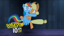 Size: 1920x1080 | Tagged: safe, screencap, applejack, rainbow dash, castle mane-ia, g4, season 4, caught, holding, hug, out of context, scared