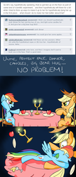 Size: 750x1750 | Tagged: safe, artist:redesine, applejack, rainbow dash, ask applejack and rainbow dash, g4, apple, ask, candle, chair, female, glass, hug, lesbian, ship:appledash, shipping, sitting, table