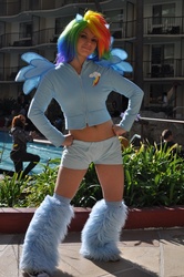 Size: 712x1072 | Tagged: safe, artist:ladymella, rainbow dash, human, g4, belly button, cosplay, irl, irl human, midriff, photo