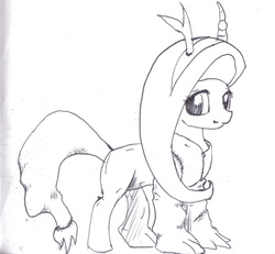Size: 1095x1012 | Tagged: safe, artist:oh pee, discord, fluttershy, g4, clothes, costume, female, solo, traditional art