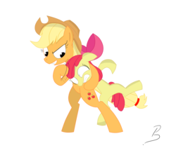 Size: 1581x1332 | Tagged: safe, artist:pandramodo, apple bloom, applejack, earth pony, pony, g4, bipedal, female, noogie, simple background, sisters, transparent background, vector