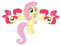Size: 1236x935 | Tagged: artist needed, safe, part of a set, apple bloom, fluttershy, earth pony, pegasus, pony, g4, character to character, female, filly, mare, meiosis, not salmon, reproduction, simple background, transformation, transparent background, wat, what has science done, wtf