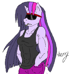 Size: 324x341 | Tagged: safe, artist:kaidee-ru, twilight sparkle, anthro, g4, abs, female, muscles, solo, twilight muscle