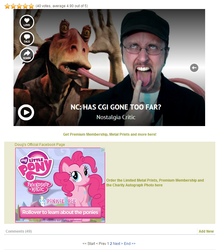 Size: 728x833 | Tagged: safe, pinkie pie, earth pony, gungan, human, pony, g4, advertisement, female, irl, irl human, jar jar binks, male, mare, nostalgia critic, photo, star wars