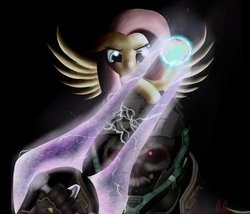 Size: 500x428 | Tagged: safe, artist:miokomata, fluttershy, pegasus, pony, g4, crossover, energy sword, female, halo (series), mare, spartan, sword, weapon