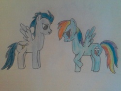 Size: 640x480 | Tagged: safe, artist:dashiedash123, rainbow dash, soarin', g4, female, male, ship:soarindash, shipping, straight, traditional art