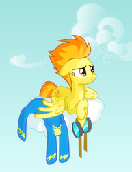 Size: 1024x1326 | Tagged: safe, artist:arvaus, spitfire, pegasus, pony, g4, cloud, female, goggles, show accurate, solo, wonderbolts uniform