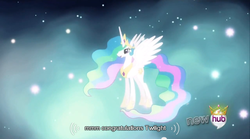 Size: 640x355 | Tagged: safe, screencap, princess celestia, g4, magical mystery cure, congratulations, do you like bananas?, friendship is magic bitch, meme, mlp-captions, void, youtube caption