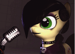 Size: 499x360 | Tagged: safe, artist:midnightmint-1, oc, oc only, oc:palette, pony, 3d, animated, clothes, collar, cute, eyeshadow, floppy ears, hair over one eye, headphones, hoodie, microphone, solo, source filmmaker, talking