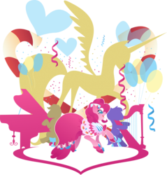 Size: 3780x3954 | Tagged: safe, artist:rariedash, pinkie pie, alicorn, earth pony, pony, g4, candy, clothes, dress, female, food, gala dress, hooves, lineless, mare, open mouth, solo, wings