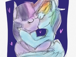 Size: 1024x768 | Tagged: safe, artist:supernoncutie, rainbow dash, twilight sparkle, alicorn, pony, g4, female, heart, kissing, lesbian, mare, ship:twidash, shipping, sketch, twilight sparkle (alicorn)