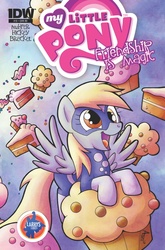 Size: 627x951 | Tagged: safe, idw, derpy hooves, pegasus, pony, g4, cake, cover, cupcake, cute, daaaaaaaaaaaw, domino mask, female, giant muffin, mare, muffin, superhero