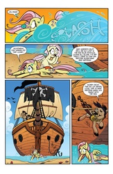 Size: 1073x1650 | Tagged: safe, idw, official comic, applejack, captain hoofbeard, fluttershy, pinkie pie, rainbow dash, rarity, twilight sparkle, earth pony, pegasus, pony, starfish, friendship is magic #13, g4, official, spoiler:comic, comic, female, idw advertisement, jolly roger, karma, male, mane six, mare, mouth hold, pirate, pirate ship, preview, ship, speech bubble, stallion