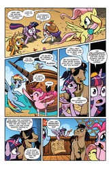 Size: 1073x1650 | Tagged: safe, idw, official comic, applejack, captain hoofbeard, fluttershy, pinkie pie, rainbow dash, rarity, twilight sparkle, alicorn, crab, earth pony, pegasus, pony, unicorn, g4, official, spoiler:comic, spoiler:comic13, comic, eyepatch, female, hat, idw advertisement, male, mane six, map, mare, preview, ship, speech bubble, stallion, twilight sparkle (alicorn)