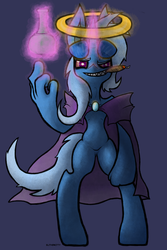 Size: 2568x3840 | Tagged: safe, artist:slitherkitty, trixie, pony, unicorn, semi-anthro, g4, atryl-ish, bipedal, drugs, female, halo, rest in peace, solo, stoned trixie