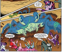 Size: 1003x839 | Tagged: safe, idw, official comic, hearty kelp, pinkie pie, rainbow dash, rarity, twilight sparkle, alicorn, crab, earth pony, giant crab, pegasus, pony, unicorn, g4, spoiler:comic, spoiler:comic13, comic, female, ghost crab, male, mare, speech bubble, stallion, twilight sparkle (alicorn)