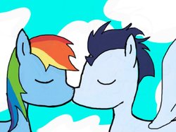 Size: 1024x766 | Tagged: safe, artist:glitcheduniverse, rainbow dash, soarin', g4, female, kissing, male, ship:soarindash, shipping, straight