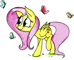 Size: 1598x1295 | Tagged: safe, artist:strangiesleepy, fluttershy, butterfly, g4, female, looking at something, simple background, solo, traditional art, transparent background