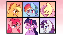 Size: 1280x720 | Tagged: safe, artist:php56, applejack, fluttershy, pinkie pie, rainbow dash, rarity, twilight sparkle, g4, the ticket master, chibi, gala tickets, mane six, scene interpretation, wallpaper