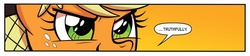 Size: 1022x230 | Tagged: safe, idw, official comic, applejack, earth pony, pony, g4, spoiler:comic, bust, female, mare, portrait, solo, speech bubble