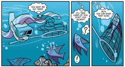 Size: 1009x539 | Tagged: safe, idw, official comic, fluttershy, gil, fish, pony, g4, spoiler:comic, clownfish, comic, finding nemo, mouth hold, nemo