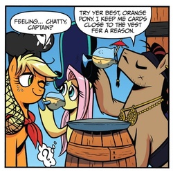 Size: 510x503 | Tagged: safe, idw, official comic, applejack, captain hoofbeard, fluttershy, g4, spoiler:comic, pineapple