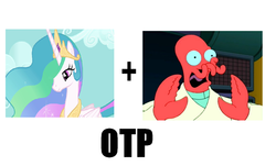 Size: 1103x666 | Tagged: safe, princess celestia, g4, crack shipping, exploitable meme, futurama, joke shipping, male, meme, op is trying to start shit, otp, shipping, zoidberg