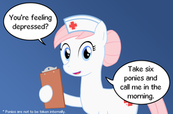 Size: 1000x656 | Tagged: safe, artist:digitaldasherbot, nurse redheart, g4, advice, caption, clipboard, female, medicine, solo