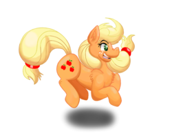 Size: 999x799 | Tagged: safe, artist:shinkuma, applejack, g4, chest fluff, female, fluffy, jumping, solo